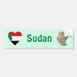Sudan Flag Heart + Map Bumper Sticker
