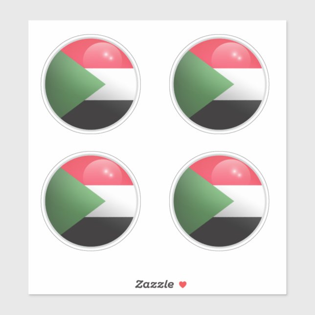 Sudan Glossy Circle Flag Sticker (Sheet)