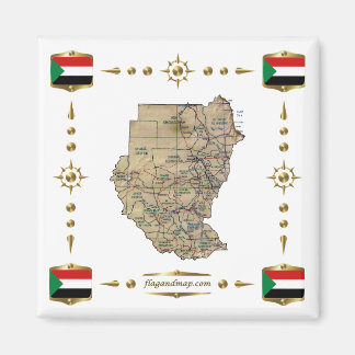 Sudan Map + Flags Magnet