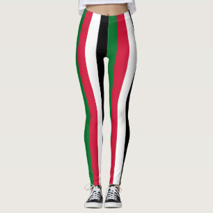 Sudan National Flag Colors Vertical Striped Leggings