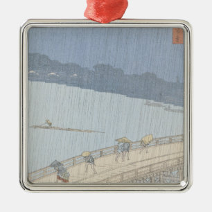 Sudden Shower on Ohashi Bridge at Ataka Metal Ornament