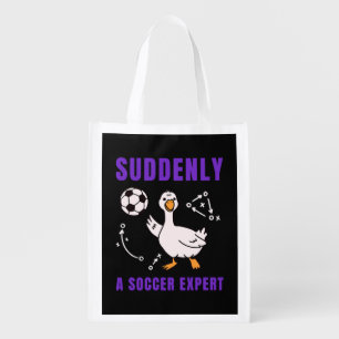 Suddenly a soccer expert grocery bag