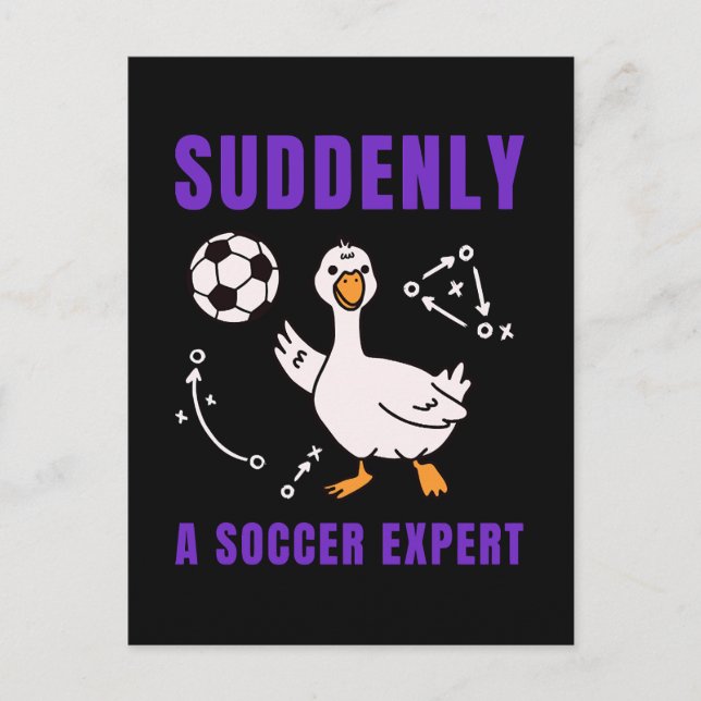 Suddenly a soccer expert holiday postcard (Front)