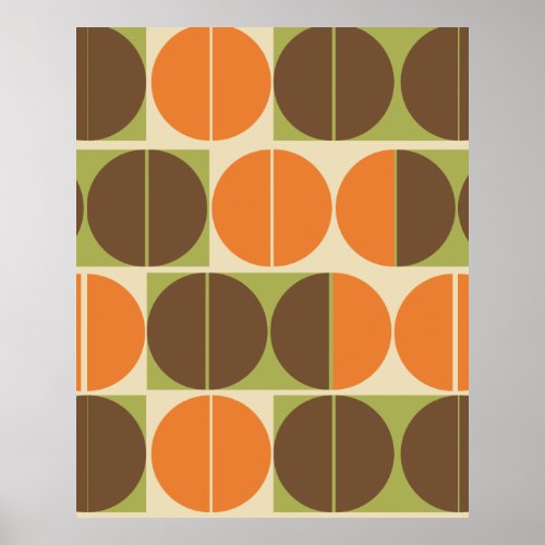 Suddenly Seventies Orange Brown Green Geometric Poster