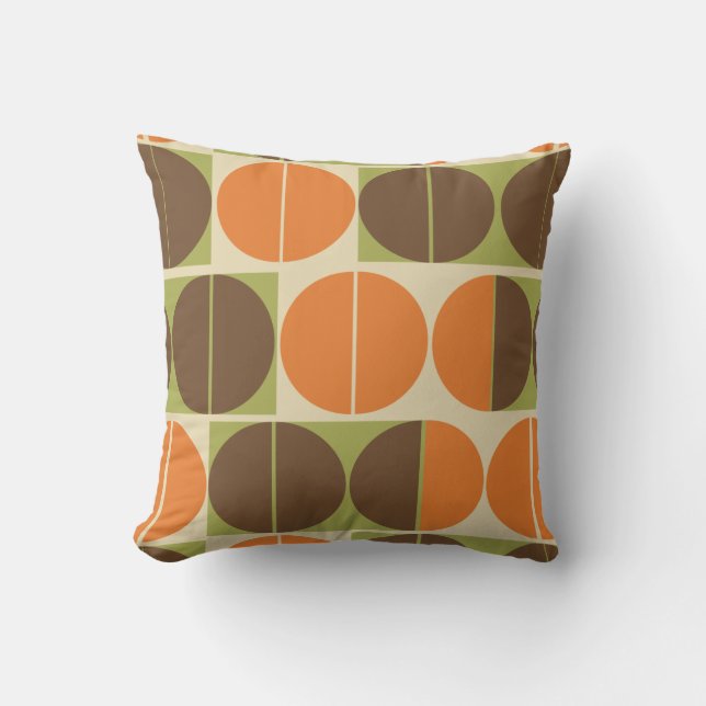Suddenly Seventies Orange Brown Green Geometric Throw Pillow (Front)