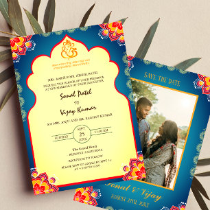 Sudh Desi Indian Hindu Wedding Ganesha Logo Chakra Invitation