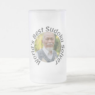 Sudoku Gift for Him: His Photo, His Title | Frosted Glass Beer Mug