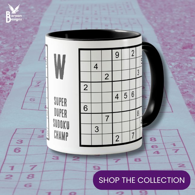 Sudoku Monogram Name  Mug (Customizable SUDOKU Monogram mug for your favorite puzzle lover)