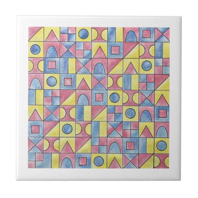 Sudoku One-Hand Painted Modern Bauhaus Geometric  Ceramic Tile (Front)