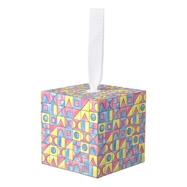Sudoku One-Modern Bauhaus Geometric Art Cube Ornament (Front Angled)