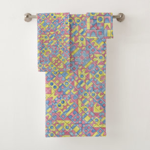 Sudoku One-Modern Bauhaus Geometric Pattern Bath Towel Set