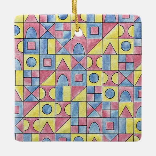 Sudoku One_Modern Bauhaus Geometric Watercolor Art Ceramic Ornament