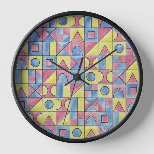 Sudoku One-Modern Bauhaus Geometric Watercolor Art Clock