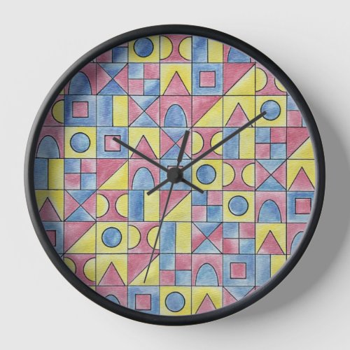 Sudoku One_Modern Bauhaus Geometric Watercolor Art Clock