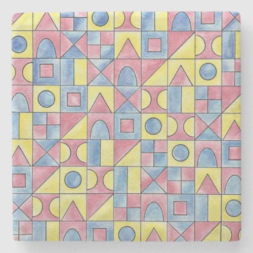 Sudoku One_Modern Bauhaus Geometric Watercolor Art Stone Coaster