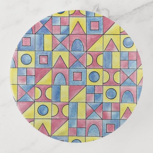 Sudoku One_Modern Bauhaus Geometric Watercolor Art Trinket Tray