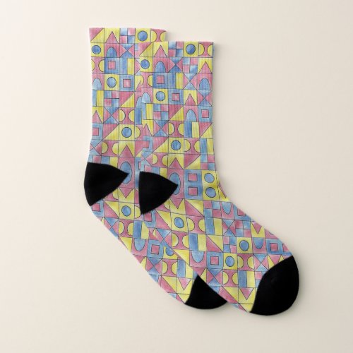 Sudoku One_Modern Minimalist Bauhaus Geometric Art Socks