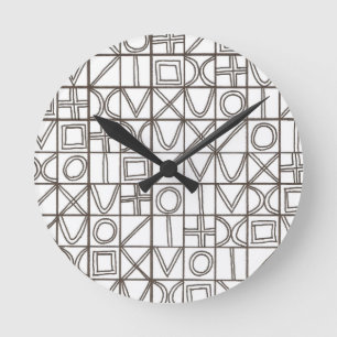 Sudoku Two-Black And White Modern Geometric Round Clock