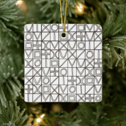Sudoku Two_Black And White Modern Minimalist Ceramic Ornament