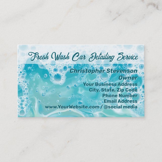 Suds Bubbles Blue Water Car Detailing Cleaning Business Card (Front)