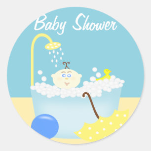 Sudsy Bathtub Blue Baby Shower Sticker