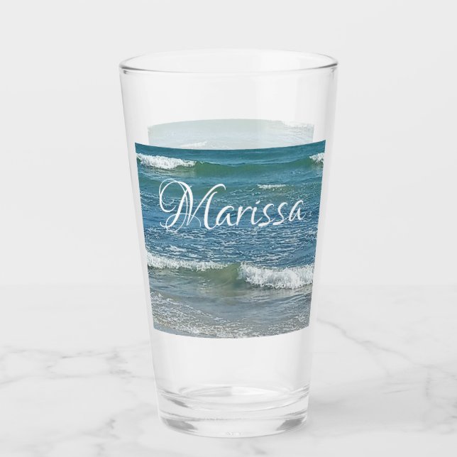 Sudsy Blue Atlantic Ocean Shore Custom Name Desk O Glass (Front)