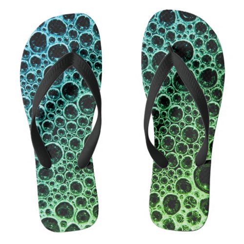 Sudsy soap bubble black blue green flip flops