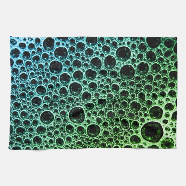 Sudsy soap bubble teal black cute kitchen towel (Horizontal)