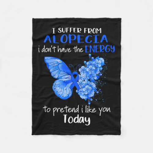 Suffer From Alopecia Awareness Butterfly Blue  Fleece Blanket