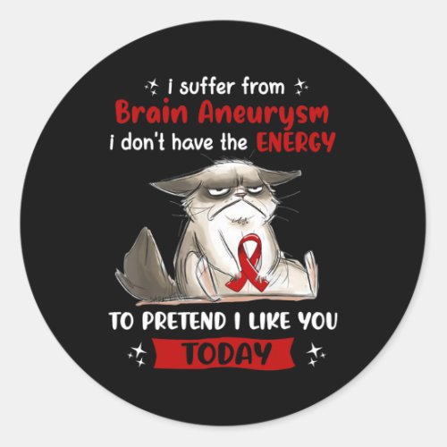 Suffer From Brain Aneurysm Awareness Fun Cat  Classic Round Sticker