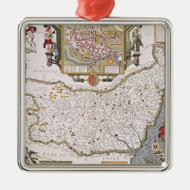 Suffolk and the situation of Ipswich Metal Ornament (Front)