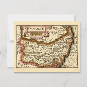 Suffolk (Suffolck) County England Antiquarian Map Invitation