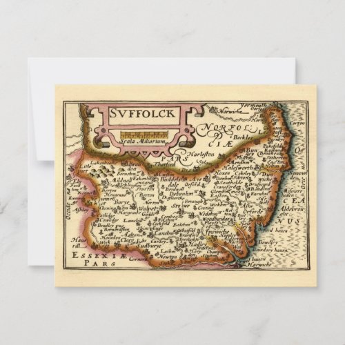 Suffolk Suffolck County England Antiquarian Map Invitation