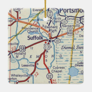 Suffolk VA Vintage Map Ceramic Ornament