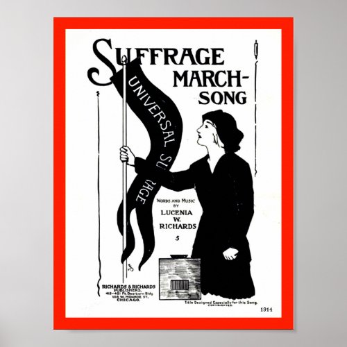 Suffrage March Song vintage 1914 Sheet Music Cover Poster