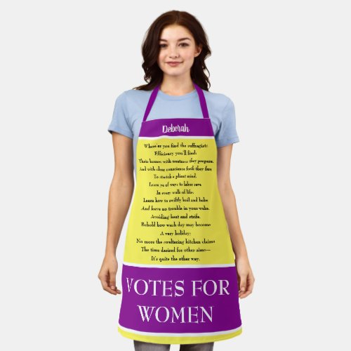Suffragette Votes for Women Cookbook Poem Apron