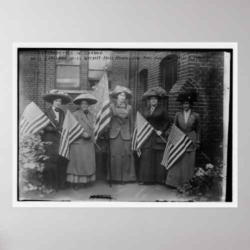 Suffragettes Holding American Flags Poster