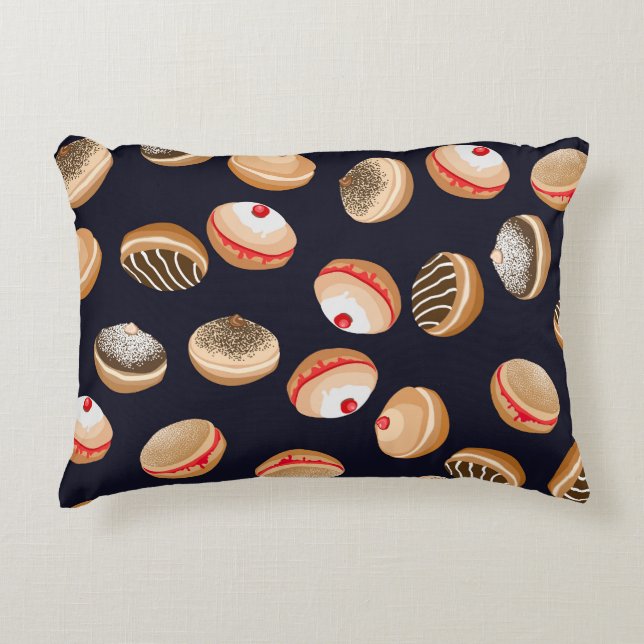 Sufganiyot Donuts: Hanukkah Vintage Pattern Accent Pillow (Front)