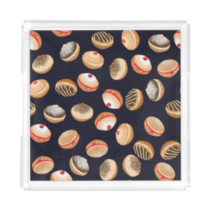 Sufganiyot Donuts: Hanukkah Vintage Pattern Acrylic Tray