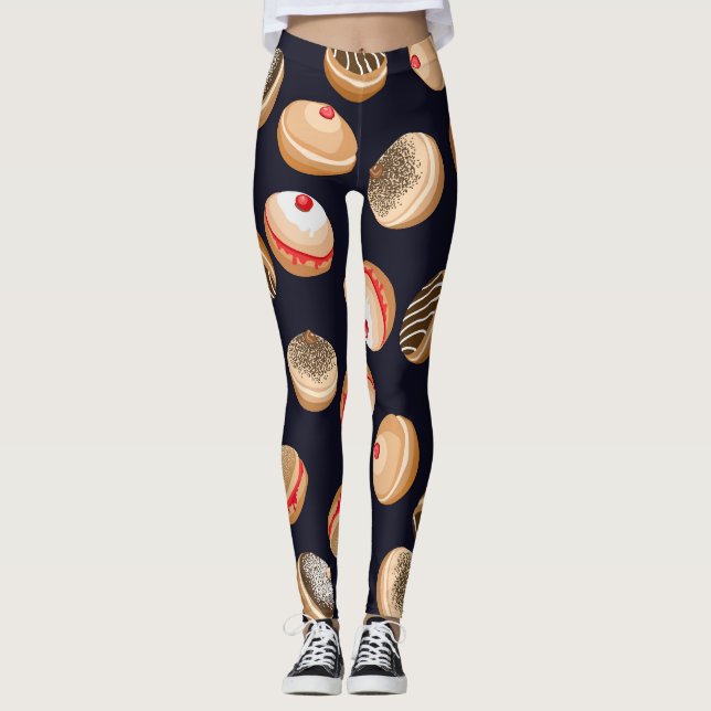 Sufganiyot Donuts: Hanukkah Vintage Pattern Leggings (Front)