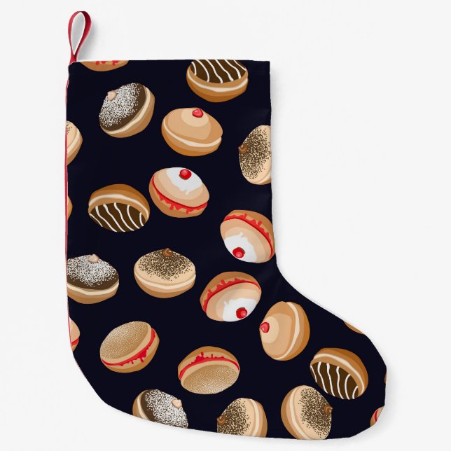 Sufganiyot Donuts: Hanukkah Vintage Pattern Small Christmas Stocking (Front)