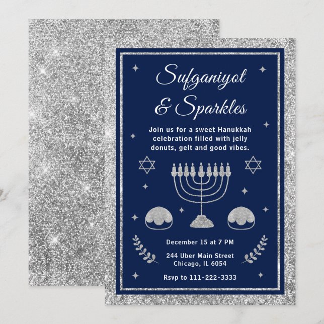 Sufganiyot & Sparkles Hanukkah Party Invitation (Front/Back)