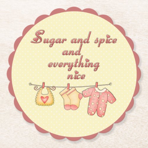 Sugar And Spice Baby Clothesline Yellow Polka Dots Paper Coaster