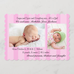 Sugar and Spice Baby Girl Birth Announcement