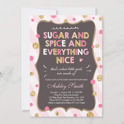 Sugar and Spice Baby Shower Invitation Girl Pink