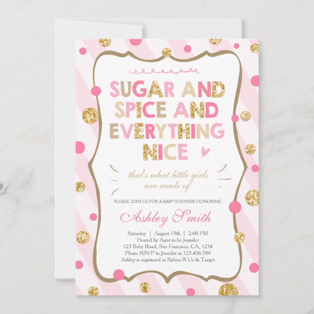 Sugar and Spice Baby Shower Invitation Girl Pink (Front)