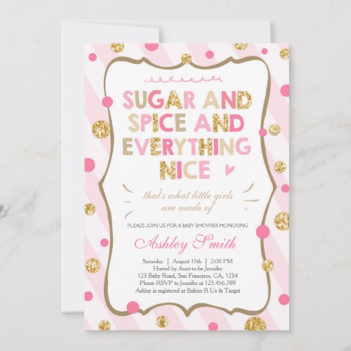 Sugar and Spice Baby Shower Invitation Girl Pink