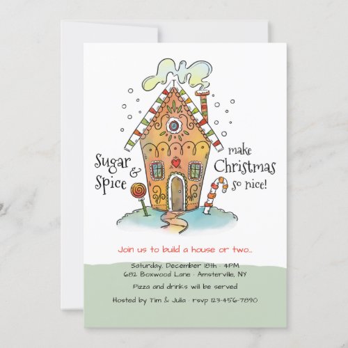Sugar and Spice Gingerbread House Decorating Party Invitation