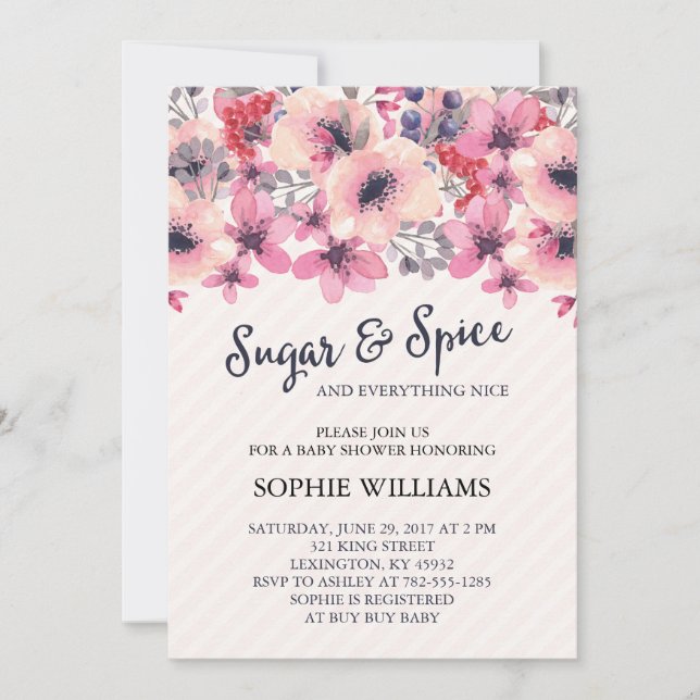 Sugar and Spice Girl Baby Shower Invitation (Front)
