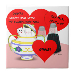 Sugar and Spice - Old Fashioned Valentine Card Art Ceramic Tile